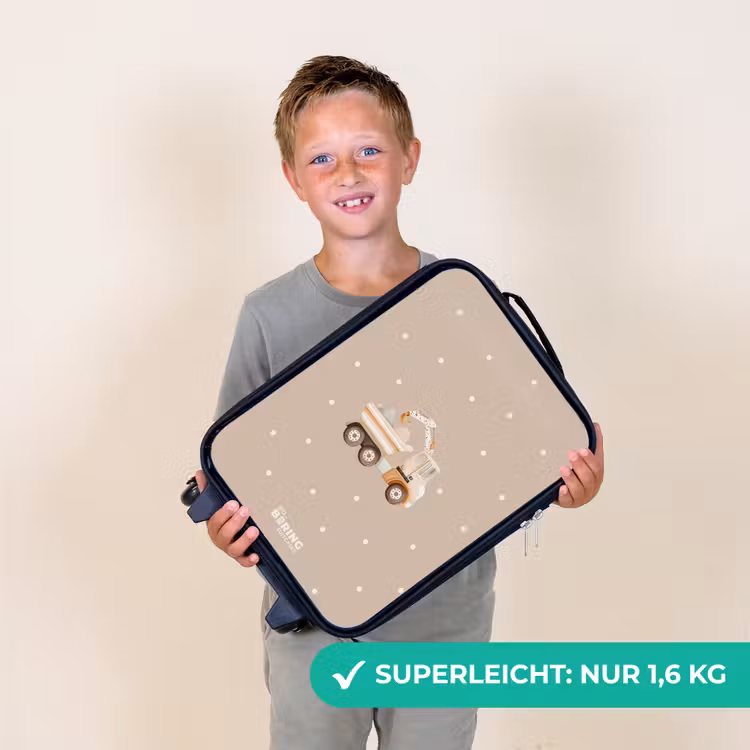 Gele kiepwagen met stenen en stippenpatroon Kinderkoffer - Zwart klein -sfeer4_DE