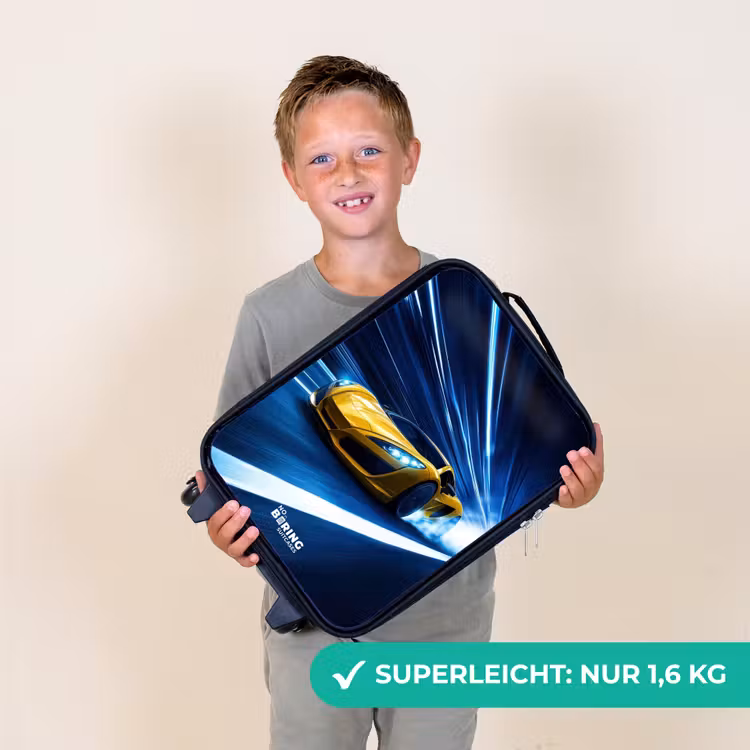 Gele sportwagen in lichttunnel van snelheid Kinderkoffer - Zwart klein -sfeer4_DE