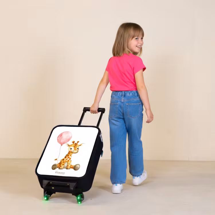 Giraffe met roze ballon Kinderkoffer - Zwart klein -sfeer1