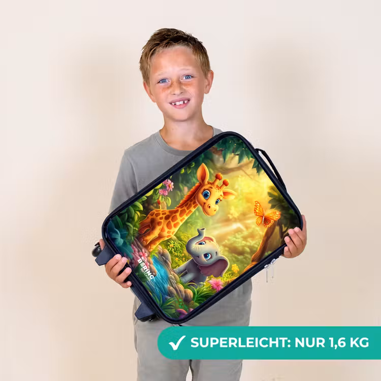 Giraf en olifant bij beekje in de Jungle Kinderkoffer - Zwart klein -sfeer4_DE