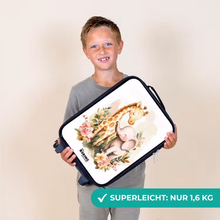 Giraffe en olifant tussen bloemen op witte achtergrond Kinderkoffer - Zwart klein -sfeer4_DE