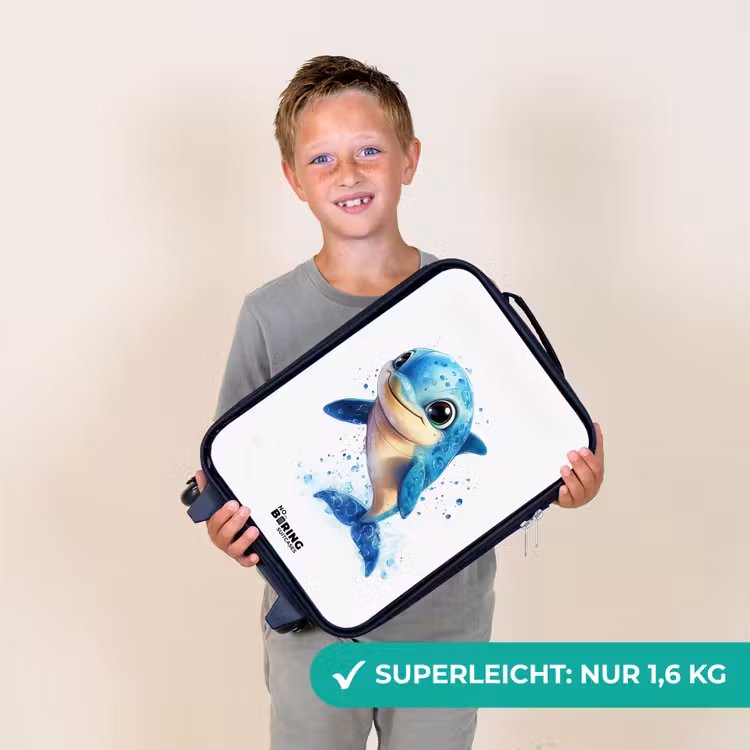 Blije dolfijn met waterdruppels op wit Kinderkoffer - Zwart klein -sfeer4_DE