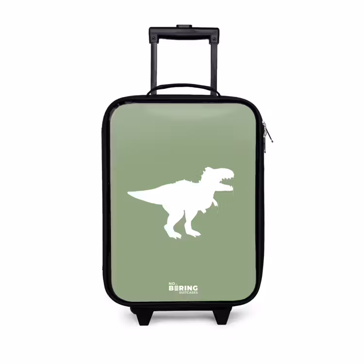 Groen met T-rex dino Kinderkoffer - Zwart klein -3d