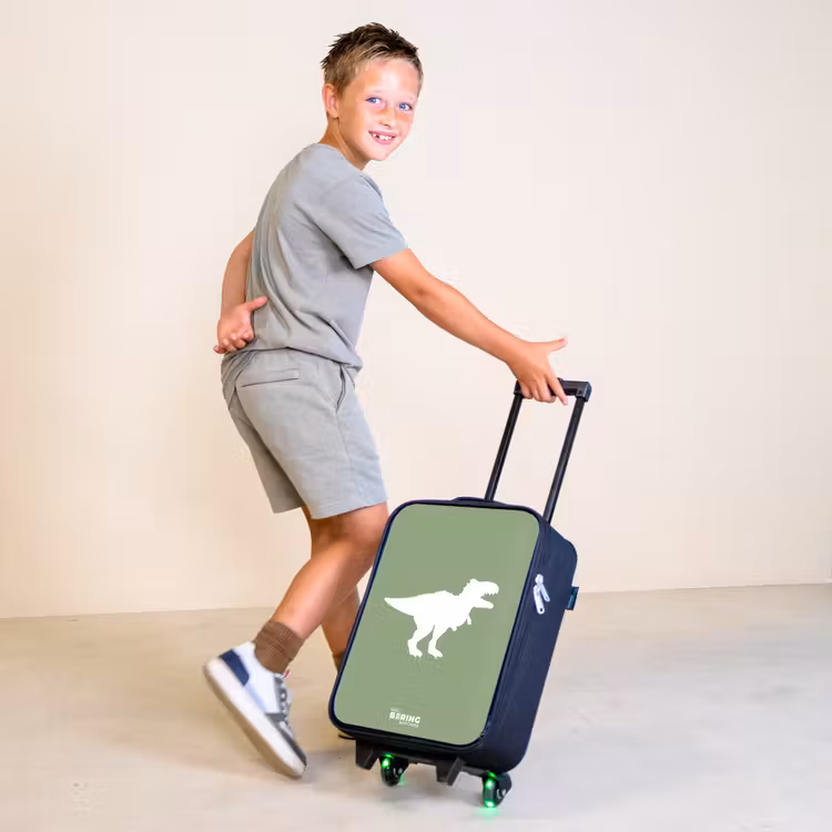 Groen met T-rex dino Kinderkoffer - Zwart klein -sfeer3