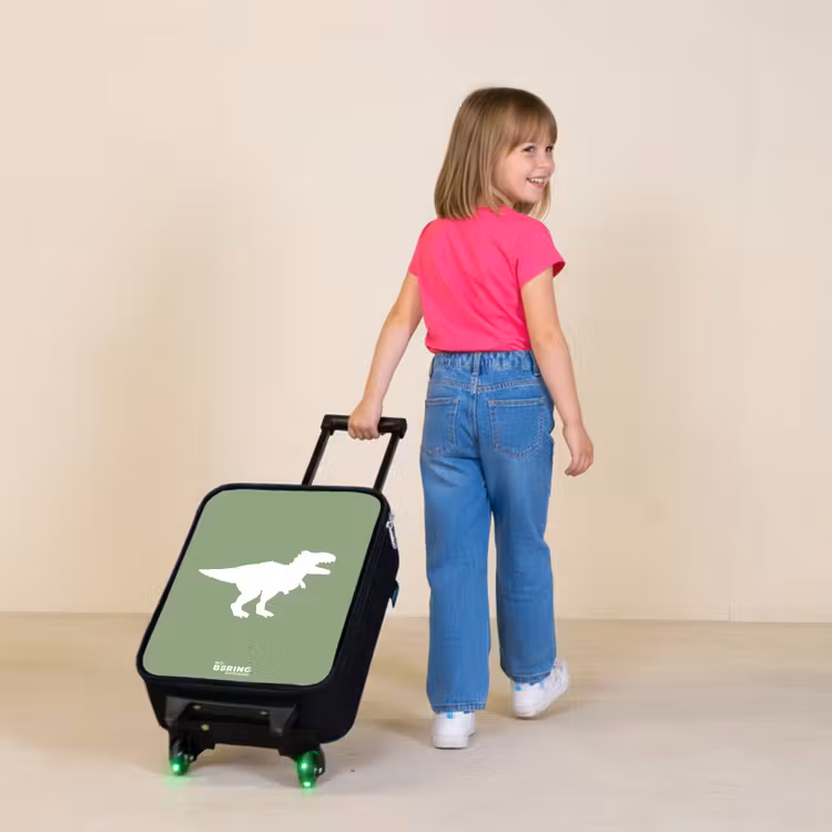 Groen met T-rex dino Kinderkoffer - Zwart klein -sfeer1