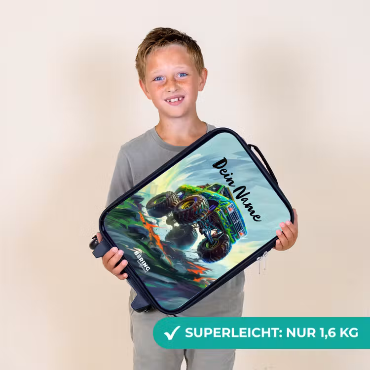 Groene Monstertruck met Penseelstreken Kinderkoffer - Zwart klein -sfeer4_DE