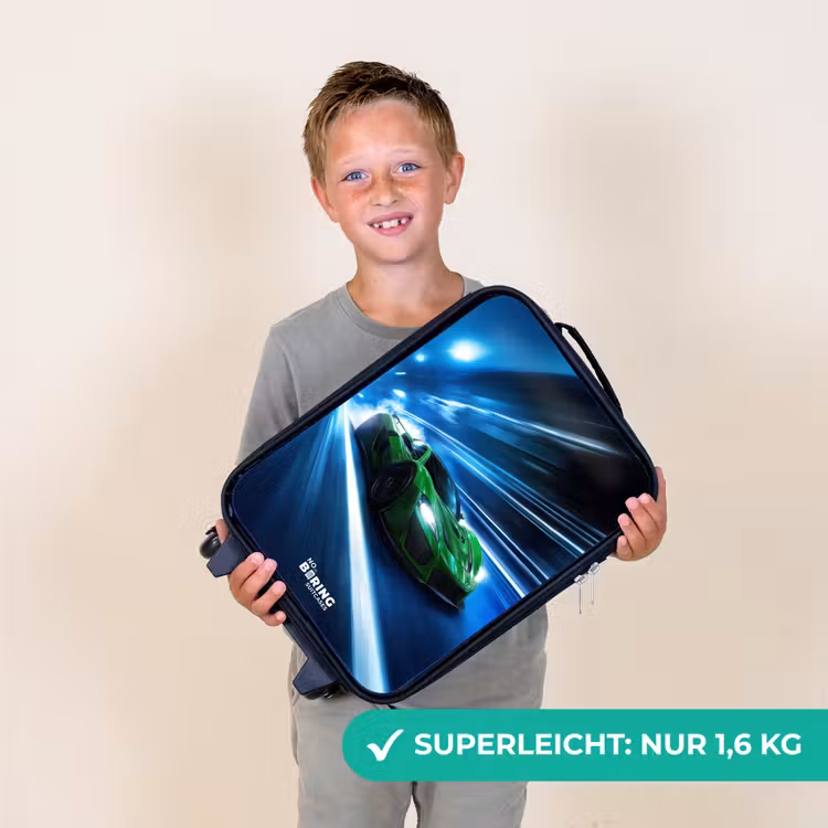 Groene supercar flitst door neonlicht Kinderkoffer - Zwart klein -sfeer4_DE