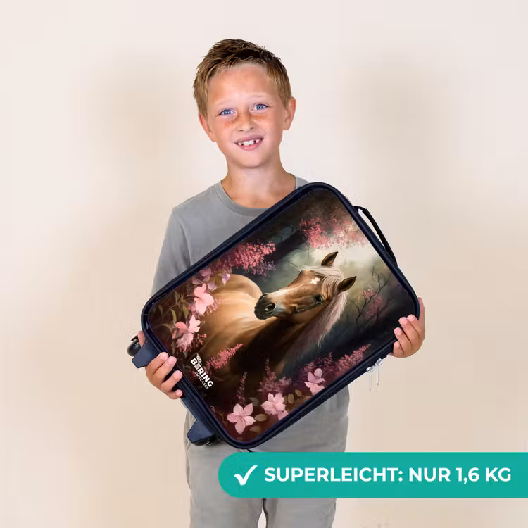 Lichtbruin paard tussen de roze bloemen Kinderkoffer - Zwart klein -sfeer4_DE