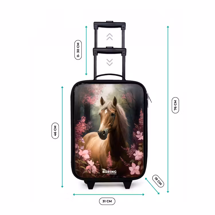 Lichtbruin paard tussen de roze bloemen Kinderkoffer - Zwart klein -productfoto_formaten