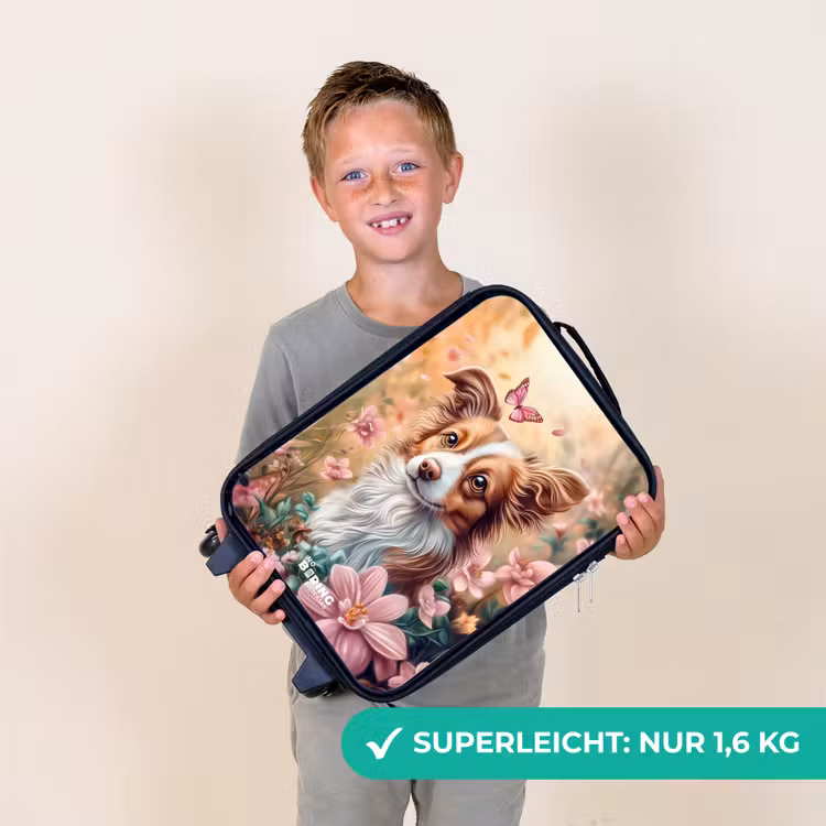 Hond in bloemenveld met vlinders Kinderkoffer - Zwart klein -sfeer4_DE