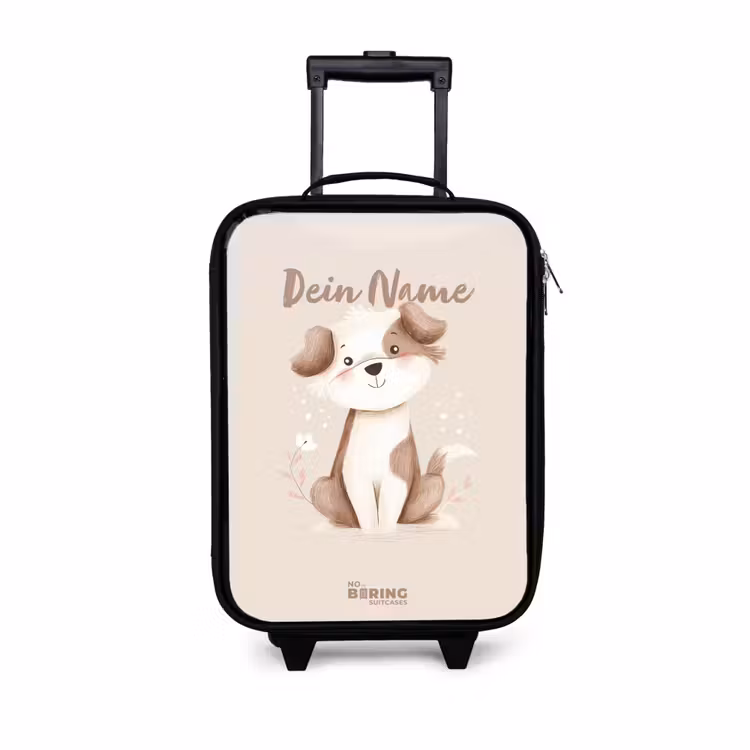 Hond in de kleuren bruin en beige Kinderkoffer - Zwart klein -3d