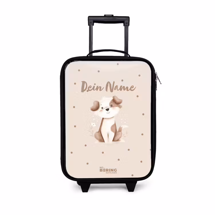 Honden pup omringd door bruine stippen Kinderkoffer - Zwart klein -3d