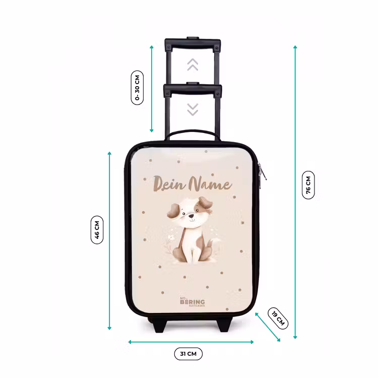 Honden pup omringd door bruine stippen Kinderkoffer - Zwart klein -productfoto_formaten
