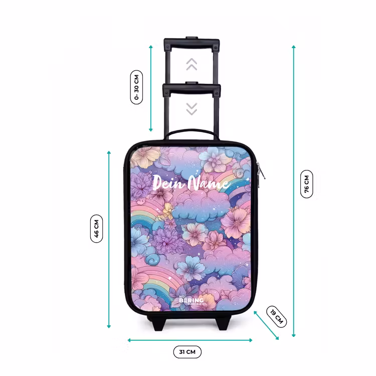 Illustratie van wolken, regenbogen en bloemen Kinderkoffer - Zwart klein -productfoto_formaten