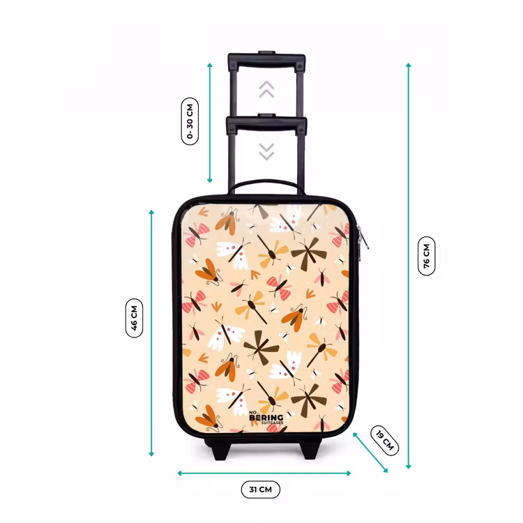 Insectenpatroon in bruin, roze en oranje op beige achtergrond Kinderkoffer - Zwart klein -productfoto_formaten