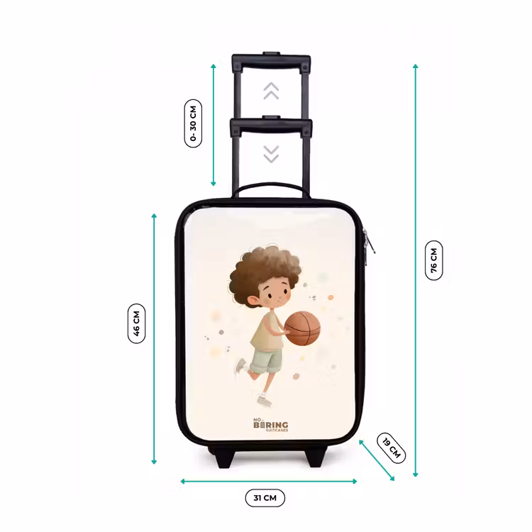 Jongen met een basketbal in beige kleuren Kinderkoffer - Zwart klein -productfoto_formaten
