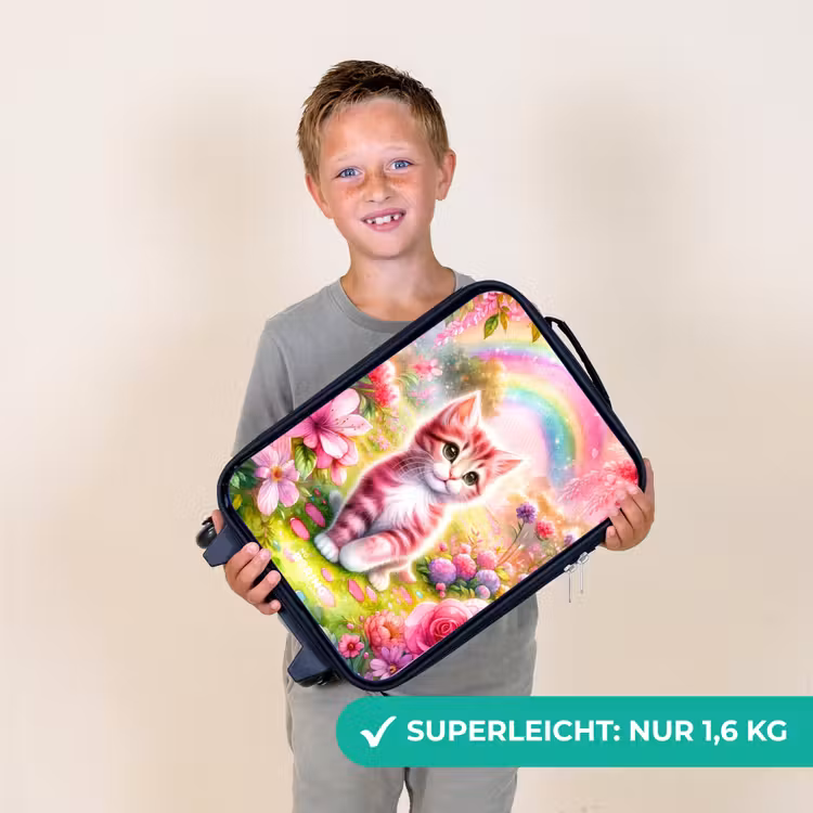 Kitten met regenboog en bloemen Kinderkoffer - Zwart klein -sfeer4_DE