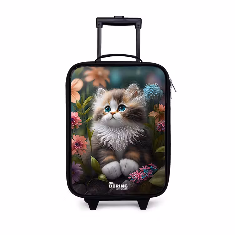 Kitten tussen bloemen Kinderkoffer - Zwart klein -3d