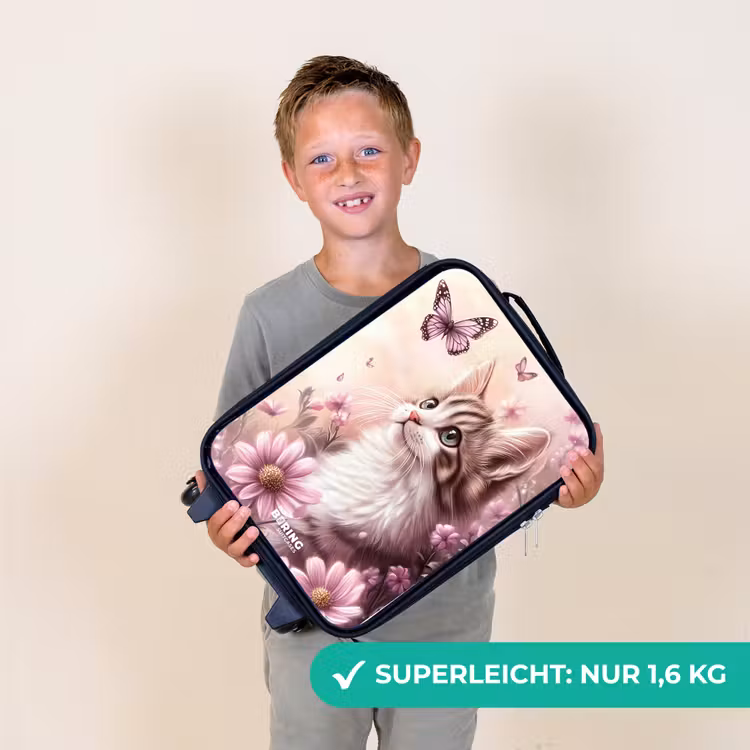 Kat - Paars - Vlinders - Bloemen Kinderkoffer - Zwart klein -sfeer4_DE