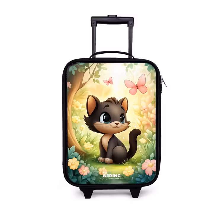 Kat - Vlinder - Bloemen Kinderkoffer - Zwart klein -3d