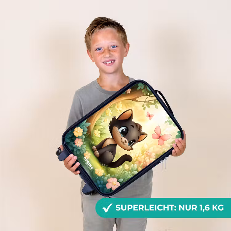 Kat - Vlinder - Bloemen Kinderkoffer - Zwart klein -sfeer4_DE