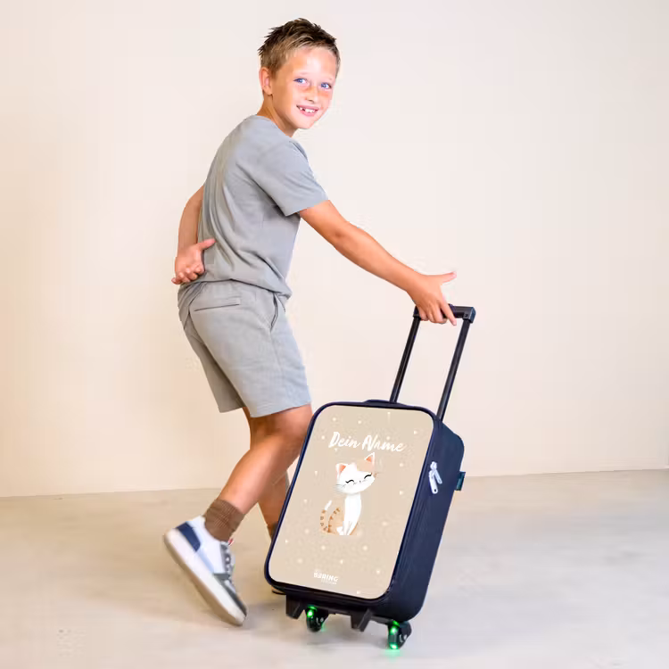 Kat omringd door beige stippen Kinderkoffer - Zwart klein -sfeer3