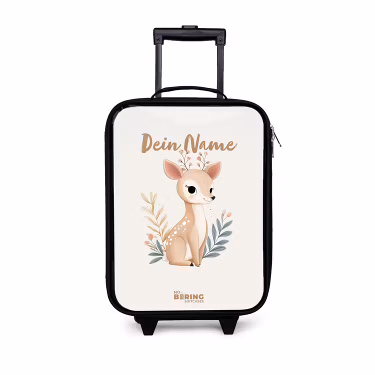 Hertje omringd door planten in beige tinten Kinderkoffer - Zwart klein -3d