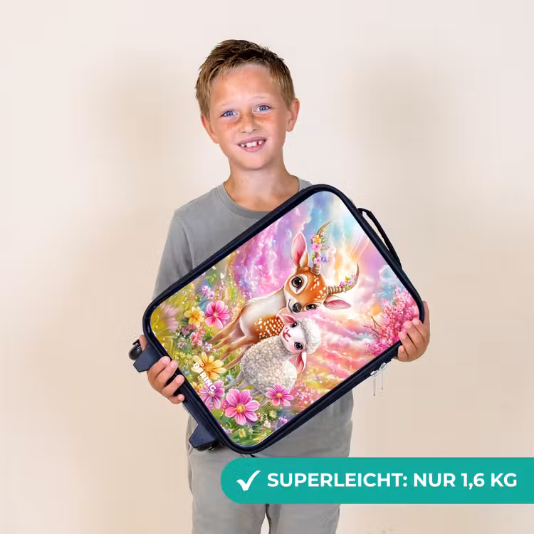 Hertje met een lammetje in pastelbloemenveld Kinderkoffer - Zwart klein -sfeer4_DE
