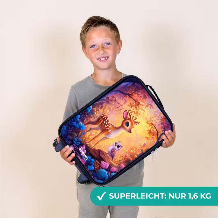 Hertje en uil in een roze sprookjesbos Kinderkoffer - Zwart klein -sfeer4_DE