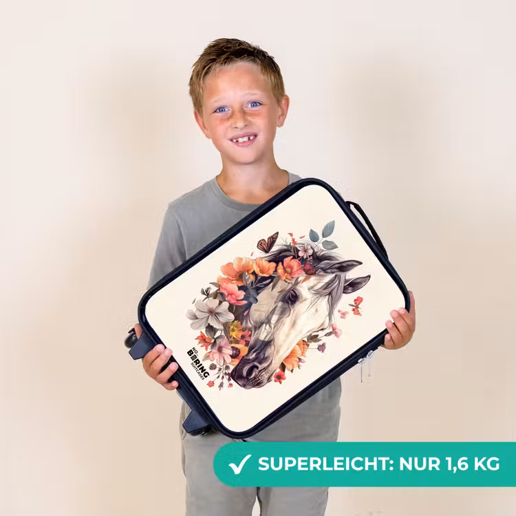 Wit paardenhoofd omringd door bloemen en vlinders Kinderkoffer - Zwart klein -sfeer4_DE