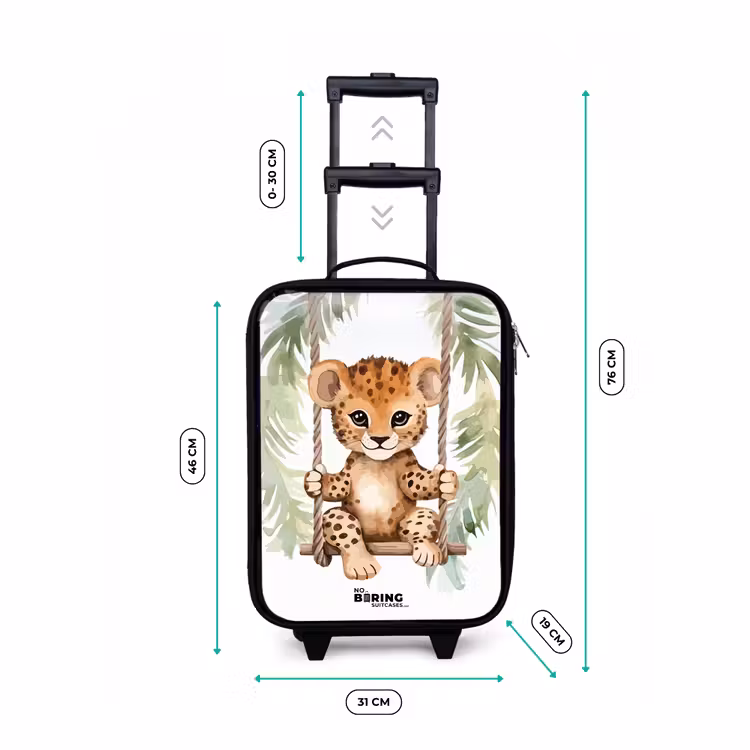 Luipaard welp op een schommel waterverf illustratie Kinderkoffer - Zwart klein -productfoto_formaten