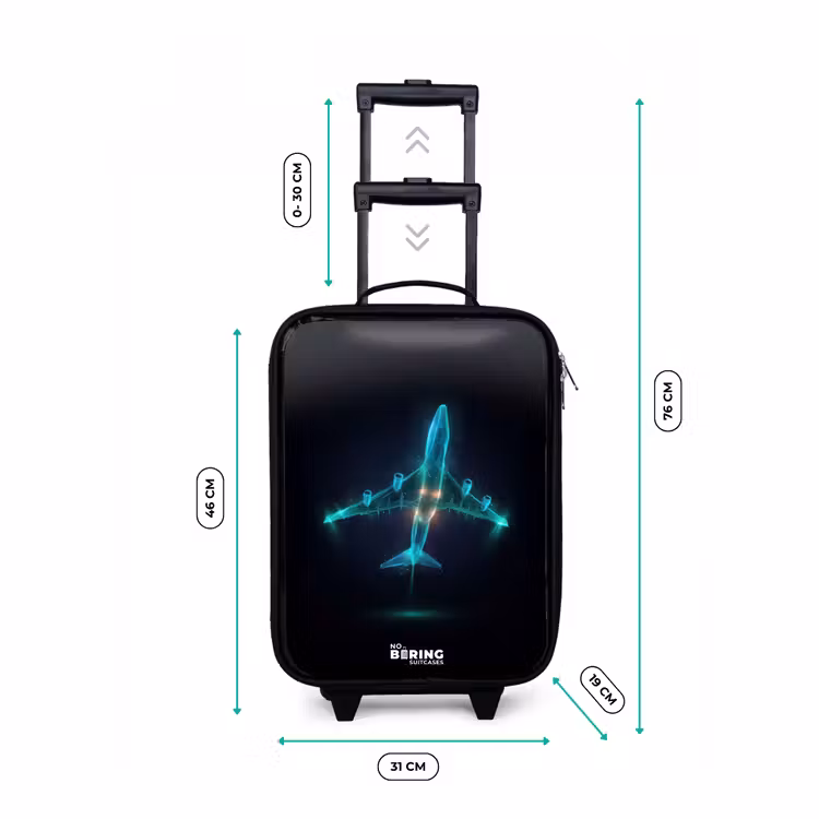 Lichtgevend vliegtuig Kinderkoffer - Zwart klein -productfoto_formaten