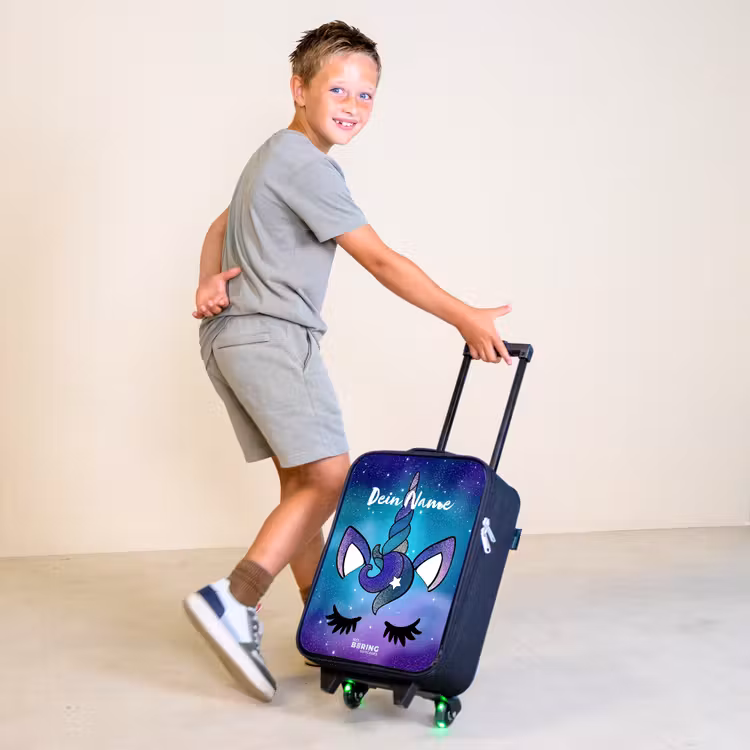 Paarse eenhoorn Kinderkoffer - Zwart klein -sfeer3