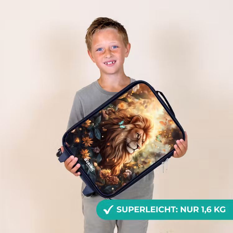 Leeuw met vlinders in bloemrijke jungle Kinderkoffer - Zwart klein -sfeer4_DE