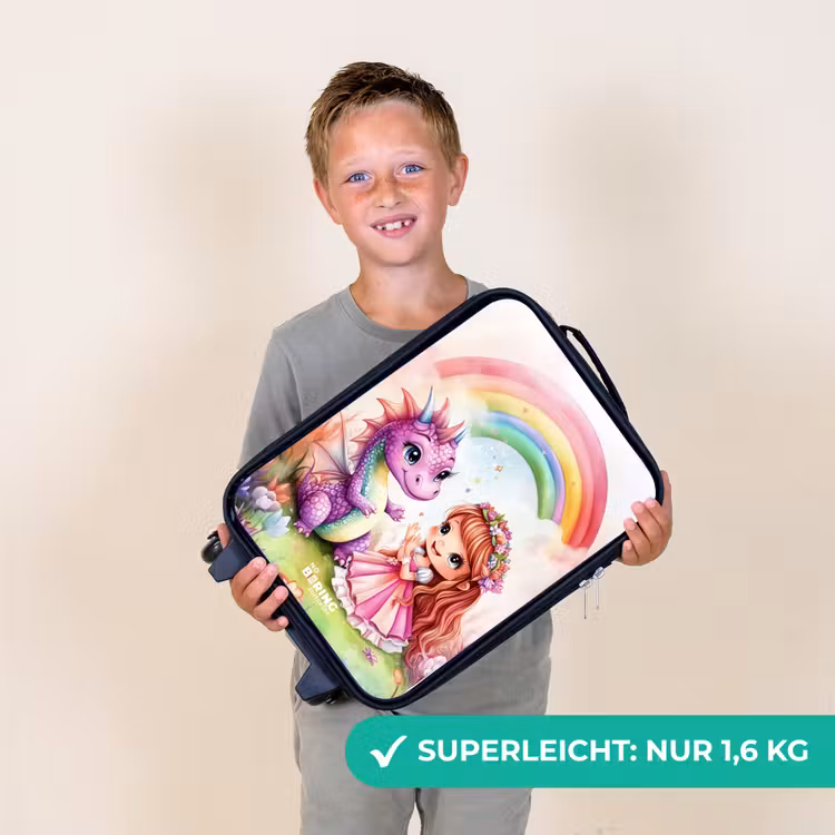 Meisje met paarse draak onder regenboog Kinderkoffer - Zwart klein -sfeer4_DE