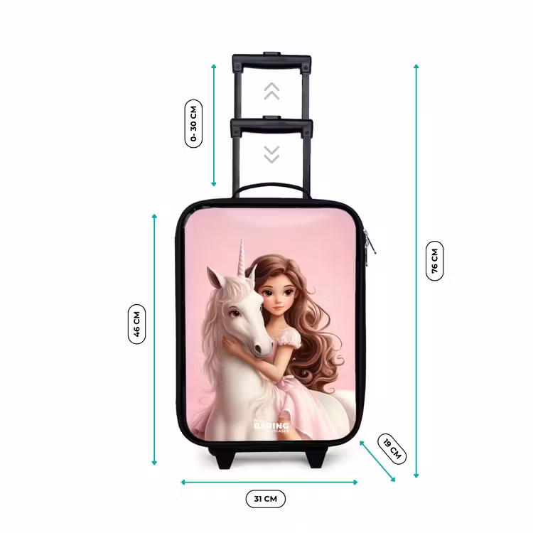 Meisje met witte eenhoorn op roze achtergrond Kinderkoffer - Zwart klein -productfoto_formaten