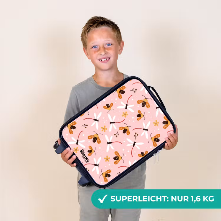 Lieveheersbeestjes en libellen op roze achtergrond Kinderkoffer - Zwart klein -sfeer4_DE