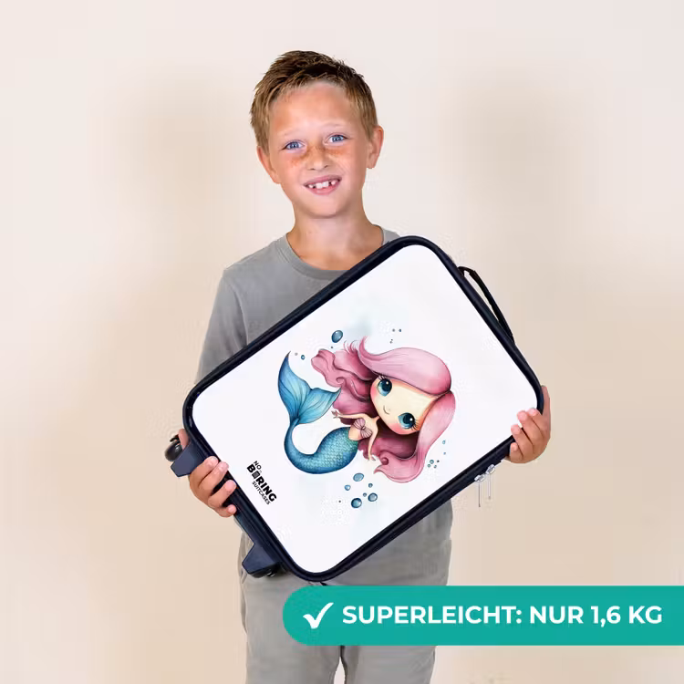 Zeemeermin met roze haar en blauwe staart tussen luchtbellen Kinderkoffer - Zwart klein -sfeer4_DE