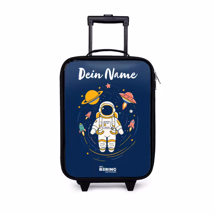 Astronaut - Planeet - Sterren - Raket Kinderkoffer - Zwart klein -3d