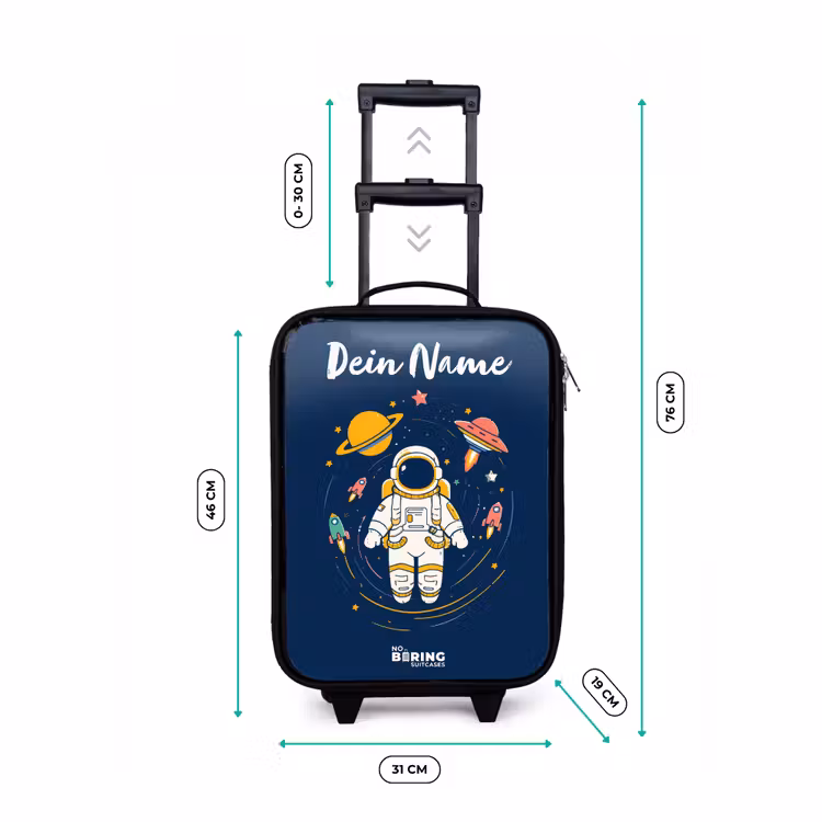 Astronaut - Planeet - Sterren - Raket Kinderkoffer - Zwart klein -productfoto_formaten