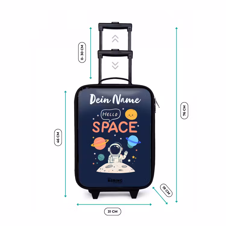 Astronaut - Quote - Planeten - Sterren Kinderkoffer - Zwart klein -productfoto_formaten