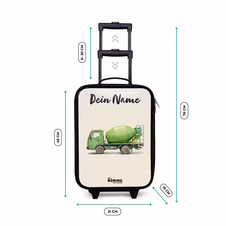 Betonmixer - Getekend - Groen Kinderkoffer - Zwart klein -productfoto_formaten