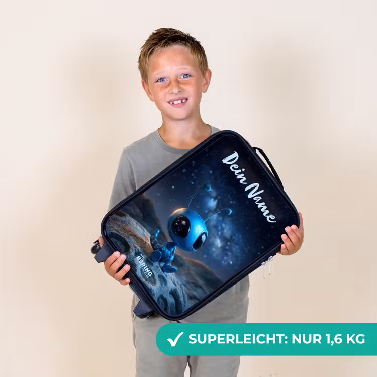 Blauw buitenaards wezentje onder sterrenhemel Kinderkoffer - Zwart klein -sfeer4_DE