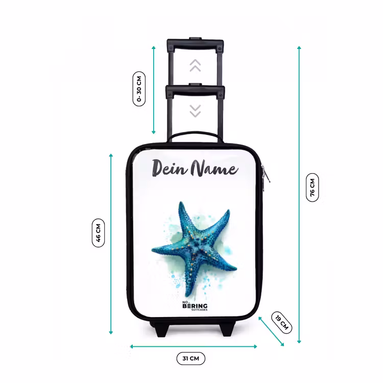 Blauwe Zeester op Witte Achtergrond Kinderkoffer - Zwart klein -productfoto_formaten
