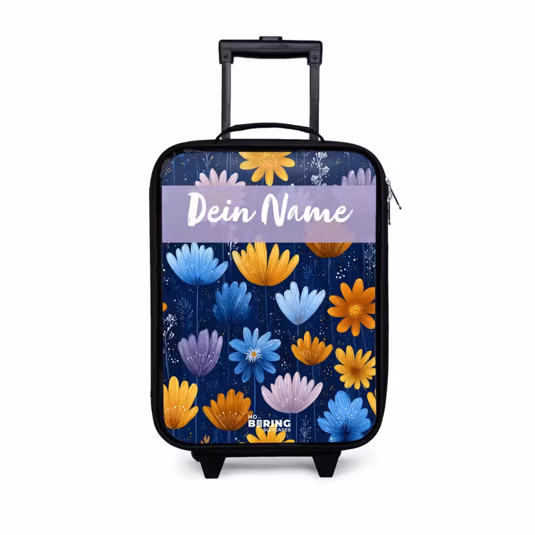 Bloemen - Patroon - Blauw Kinderkoffer - Zwart klein -3d