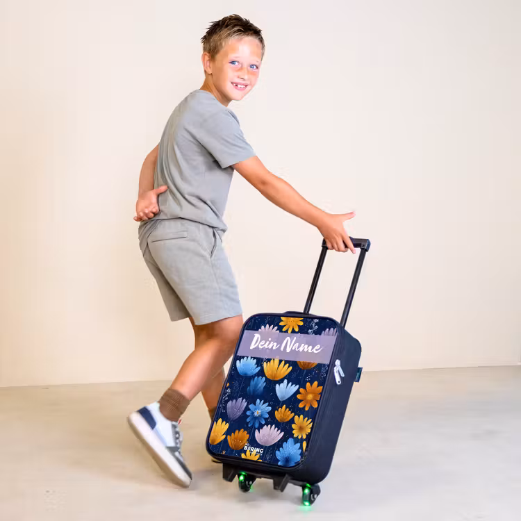 Bloemen - Patroon - Blauw Kinderkoffer - Zwart klein -sfeer3