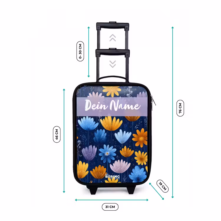 Bloemen - Patroon - Blauw Kinderkoffer - Zwart klein -productfoto_formaten