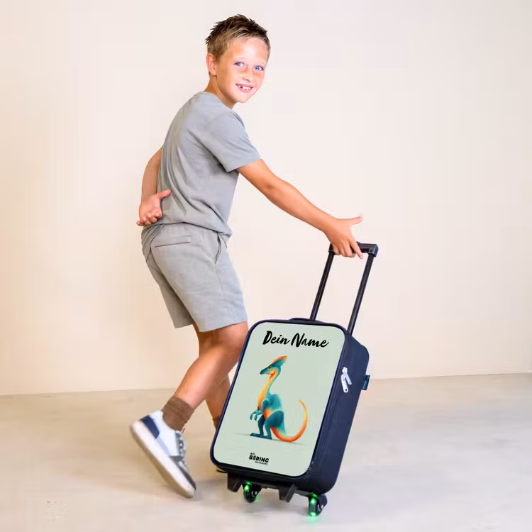 Dino - Blauw - Dier Kinderkoffer - Zwart klein -sfeer3