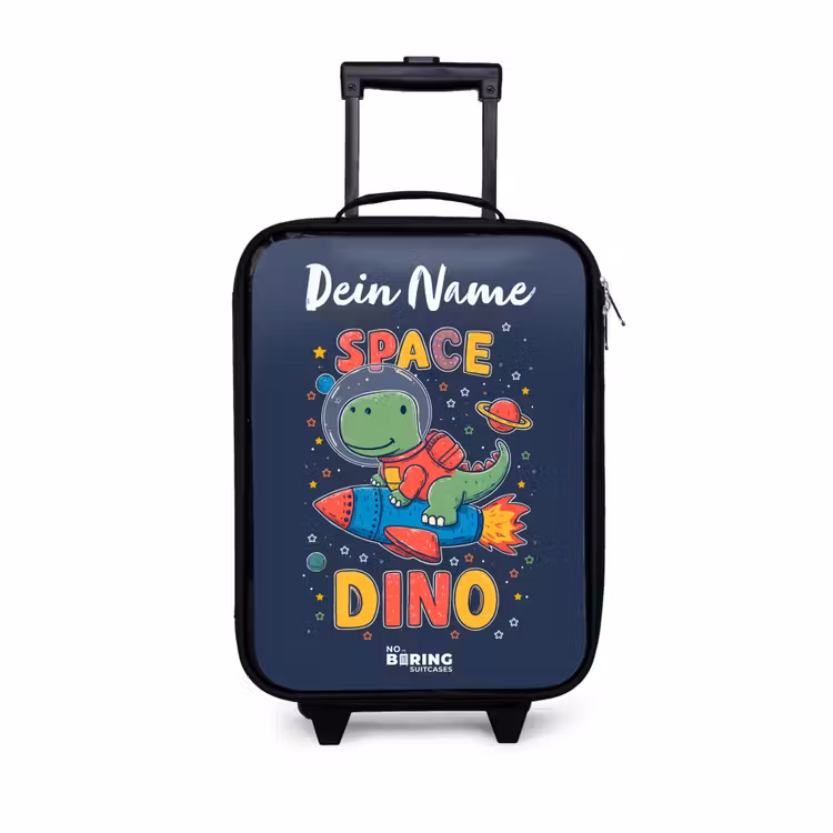 Dinosaurus - Groen - Raket - Sterrenhemel Kinderkoffer - Zwart klein -3d