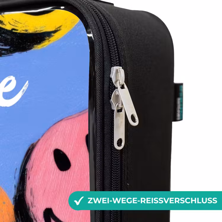 Een speels en kunstzinnig patroon van kleurrijke smileys Kinderkoffer - Zwart klein -rits_DE